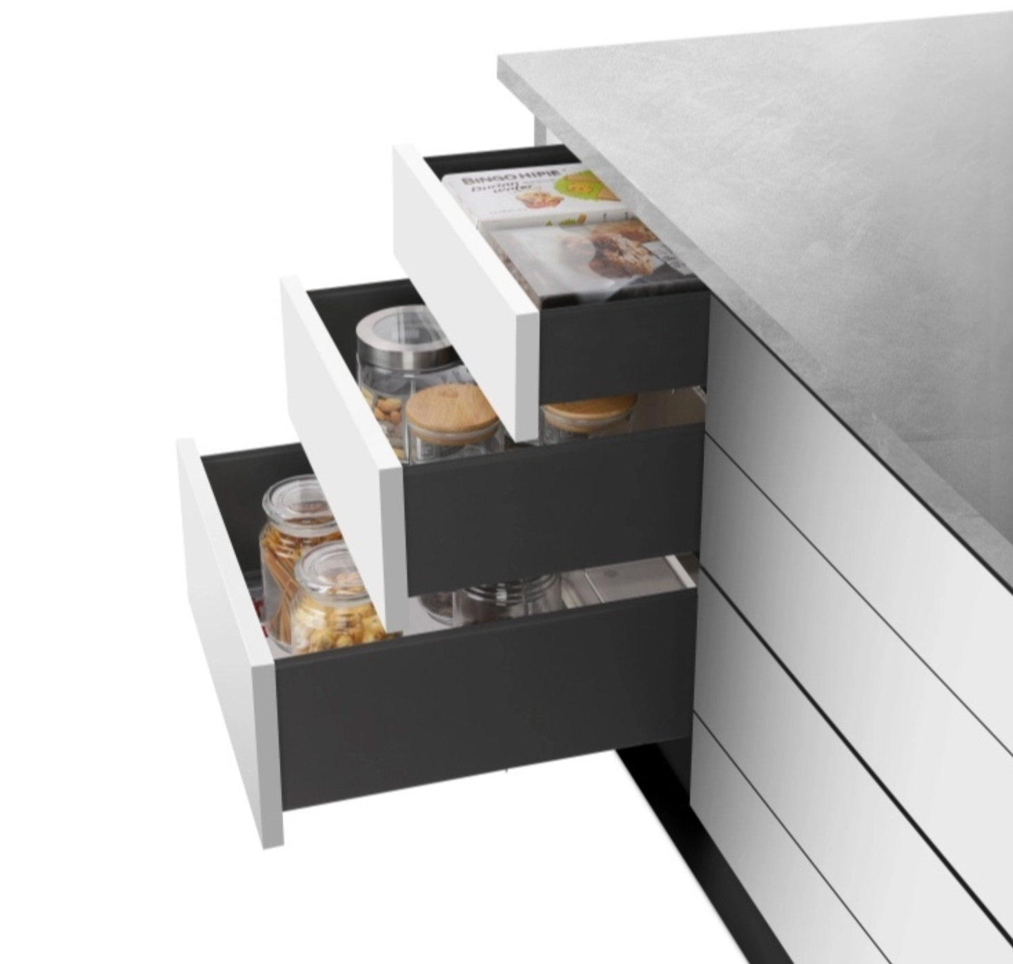 Lateral Cajón Metálico Cierre Suave - Blanco 100MM Altura 100MM - Imagen 2